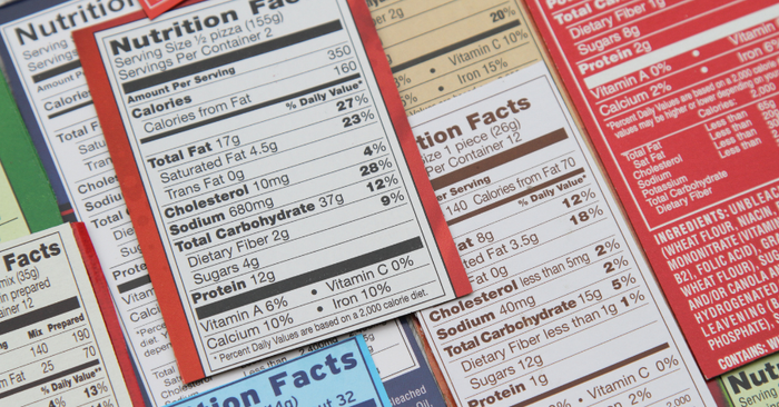 multiple nutrition facts label layered