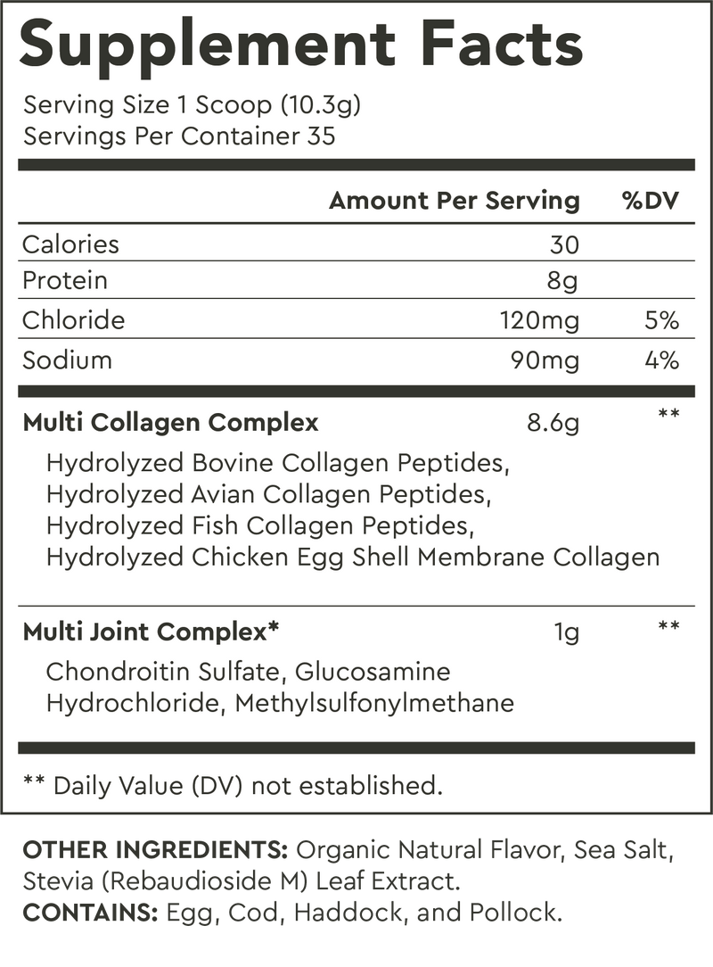 Supplement Facts for Vanilla / Large